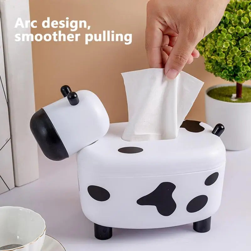 2 in 1 Tissue Box Holder with Toothpick Dispenser Cow Shaped Desktop Paper Organizer Napkin Storage Box Home Decoration