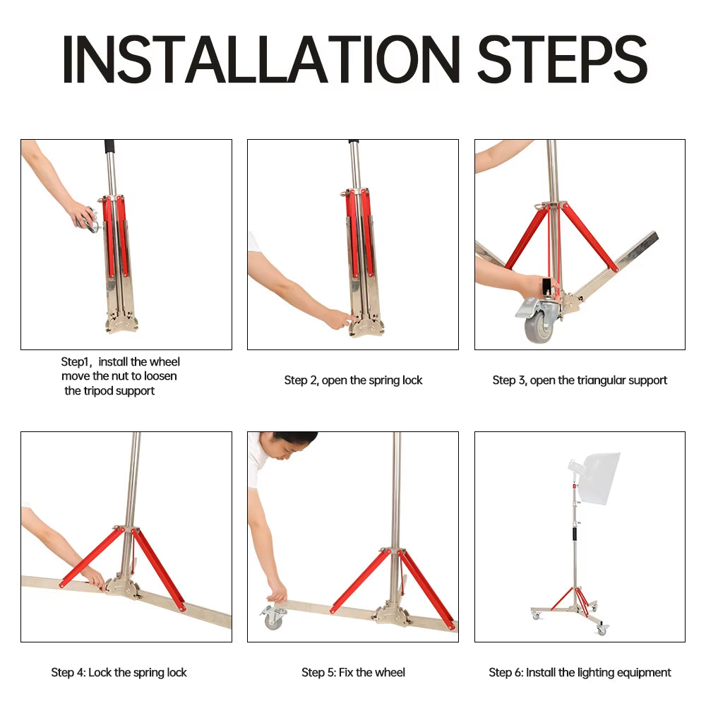 320Cm Photography Magic Leg with 3 Wheels All Metal C-Stand Bracket Stainless Steel Tripod for Stainless Steell Arm Crossbar