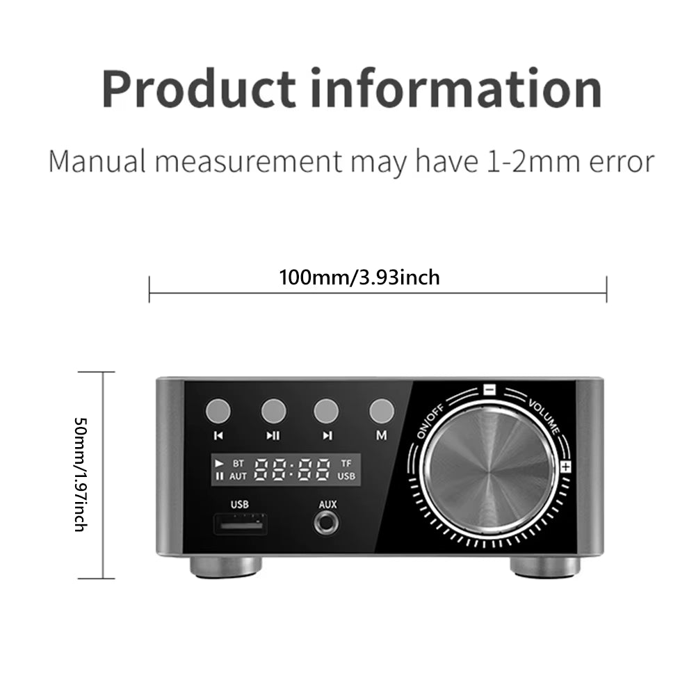 50Wx2 HIFI Audio Amplifier Bluetooth Digital Power Board Class D Audio Amplifiers Plug and Play AUX TF Home Theater Amplifier