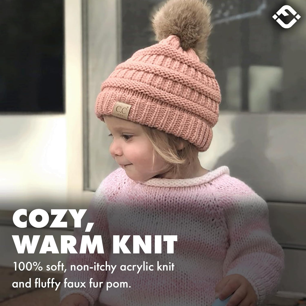 Toddler Pom Beanie – Kids Winter Hat for Ages 1–4, Baby Boy & Girl Knit Beanies, Warm Cozy Knit Snow Hats