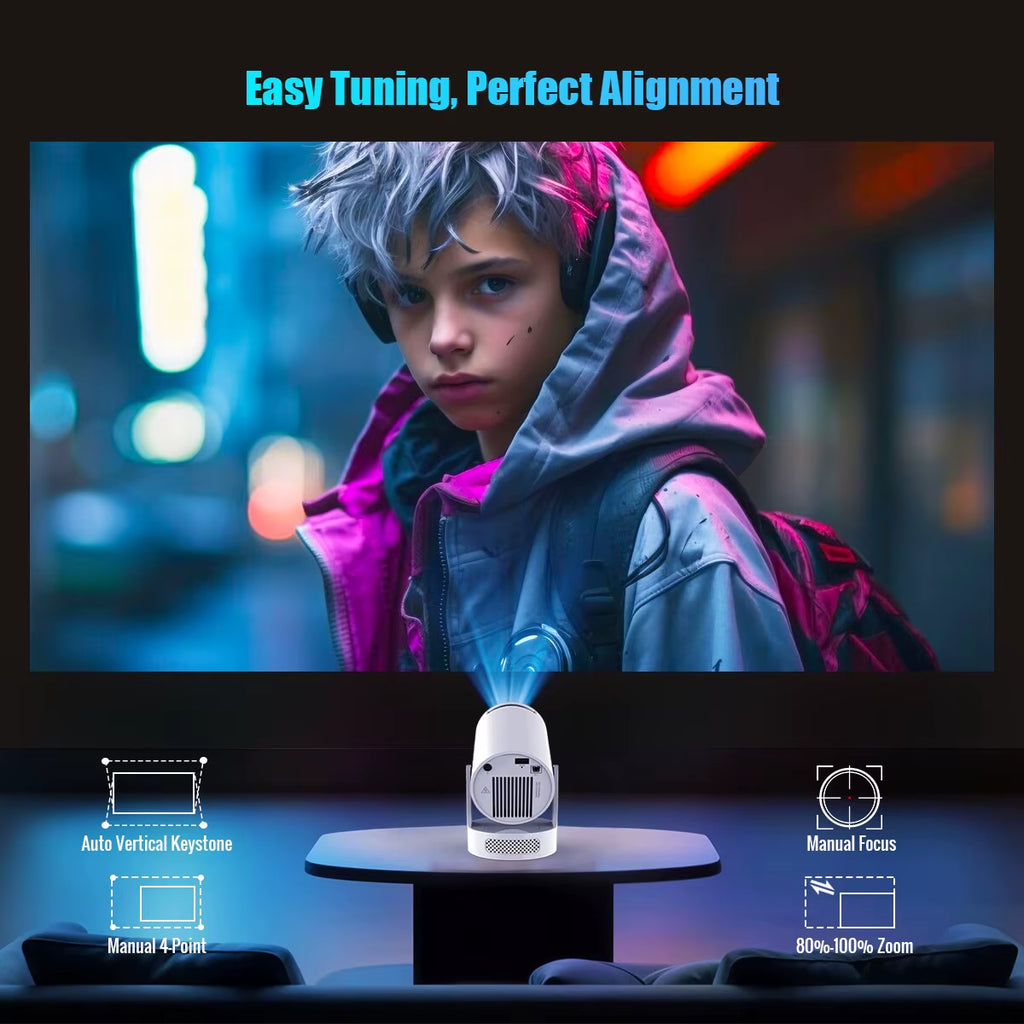 Projector Android 14 8K 1280*720P HY300 Pro + Dual Wifi 290ANSI 180°Flexible BT5.0 Cinema Outdoor Portable Projector