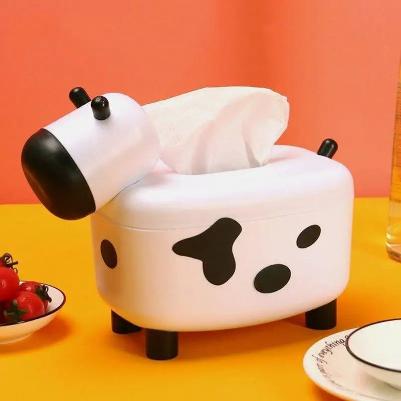 2 in 1 Tissue Box Holder with Toothpick Dispenser Cow Shaped Desktop Paper Organizer Napkin Storage Box Home Decoration