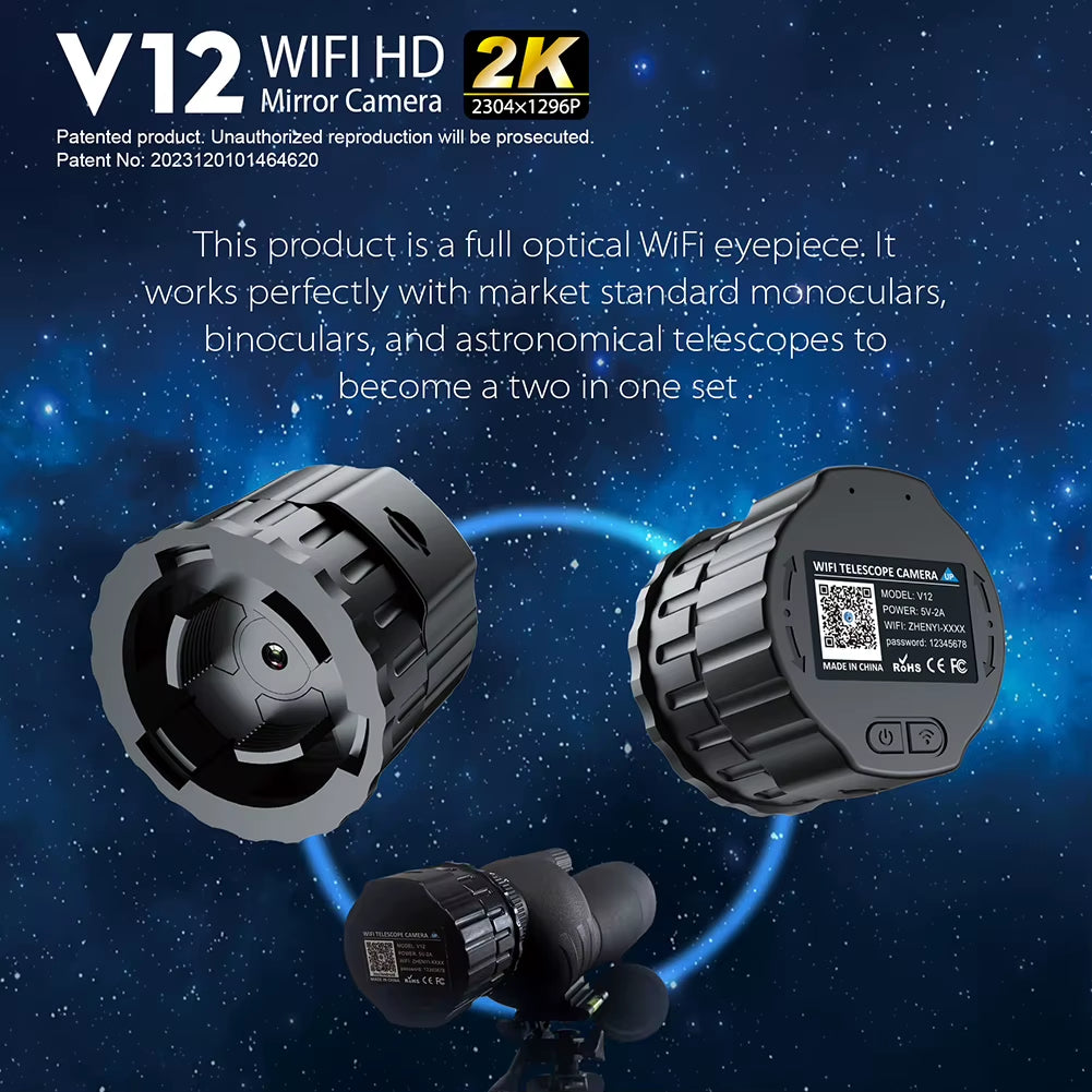 2K 4 Million High-Definition Wifi Telescope Eyepiece Camera Fits 25Mm-50Mm Optical Telescopes and Microscopes for Bird Watching