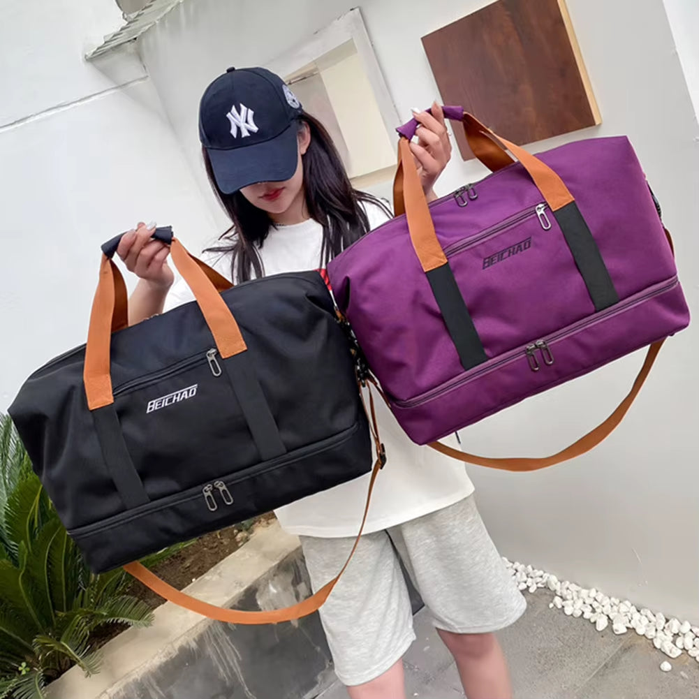 Large Capacity Weekender Travel Bag Lightweight Foldable Duffle with Shoe Compartment Sports Fitness Carry on Bag for Women Men