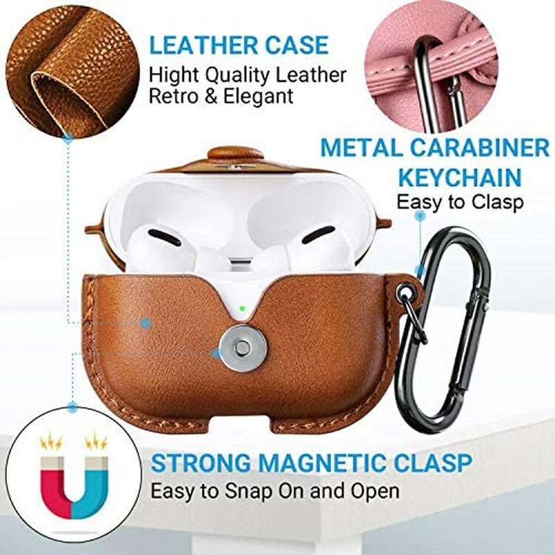 for Airpods Pro 2 Case Leather, Airpods Pro Leather Case Cover with Keychain Airpod Strap Compatible with Apple Airpod Pros 2Nd Generation 2023 2022/Airpods Pros 2019 (Front LED Visible), Brown