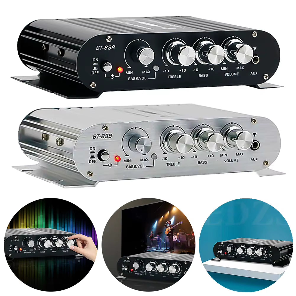 ST-838 Hifi 2.1 Channel Power Amplifier Stereo Bass Sound Amp 80W*2 Subwoofer Audio Amplifier Car MP3 Home Amp Mini Media Player