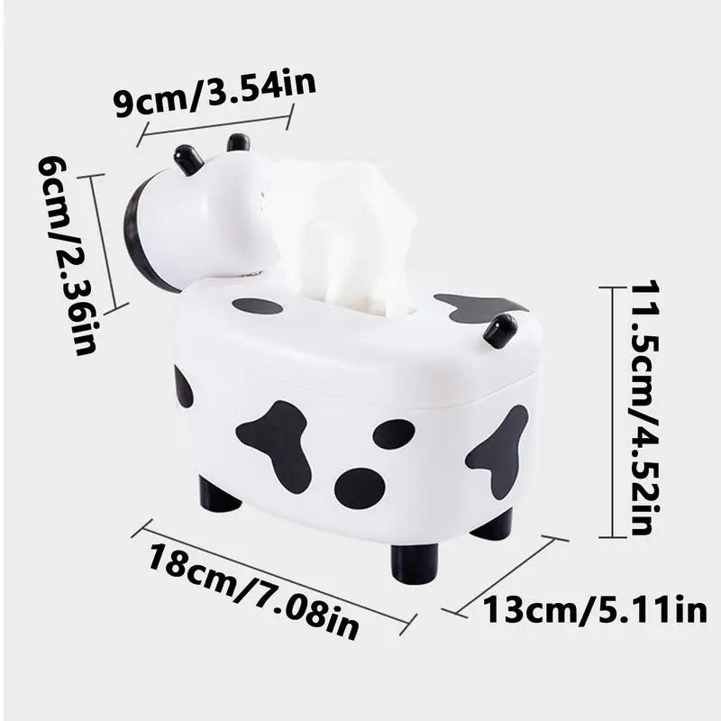 2 in 1 Tissue Box Holder with Toothpick Dispenser Cow Shaped Desktop Paper Organizer Napkin Storage Box Home Decoration