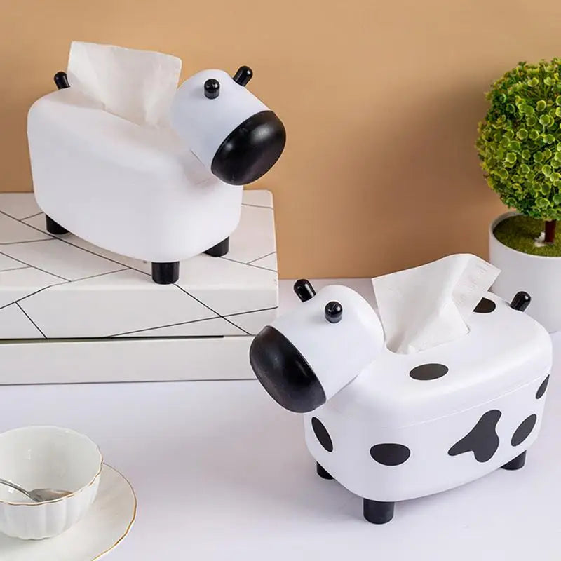 2 in 1 Tissue Box Holder with Toothpick Dispenser Cow Shaped Desktop Paper Organizer Napkin Storage Box Home Decoration