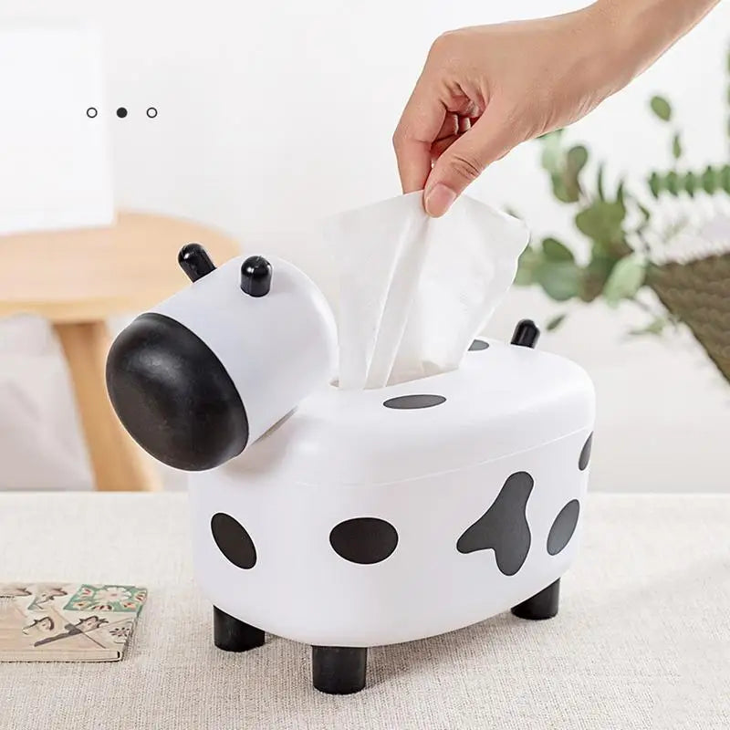 2 in 1 Tissue Box Holder with Toothpick Dispenser Cow Shaped Desktop Paper Organizer Napkin Storage Box Home Decoration