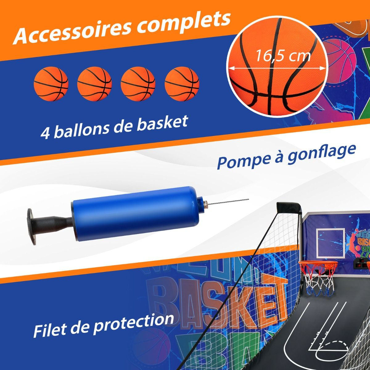 Jeu De Basketball Arcade Panier Compteur Basketball Panier De Basketball Arcade Blanc Et Noir 185X108X205Cm En Acier Bleu/Blanc/Gris/Violet